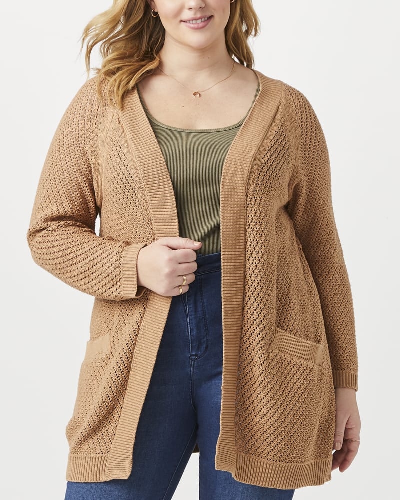Front of plus size Sara Open-Front Knit Cardigan by Molly&Isadora | Dia&Co | dia_product_style_image_id:152085